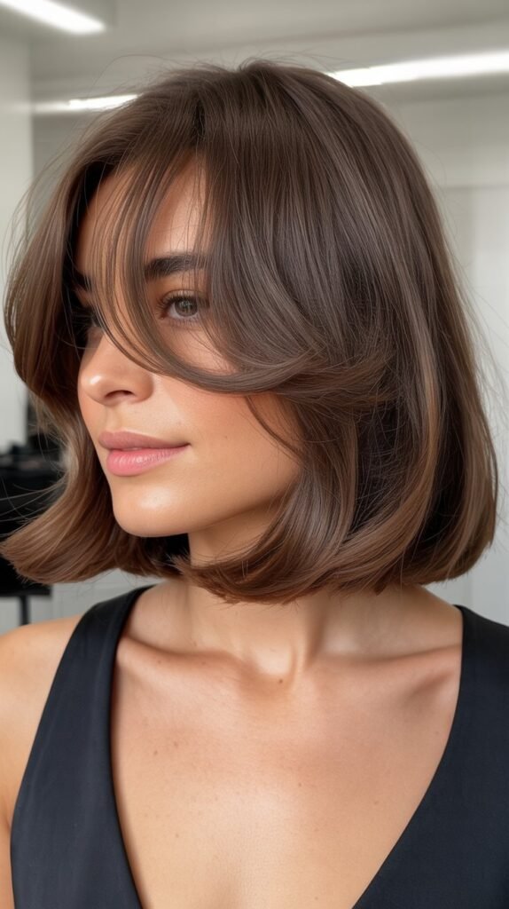Long Bob with Curtain Bangs and Face-Framing Layers