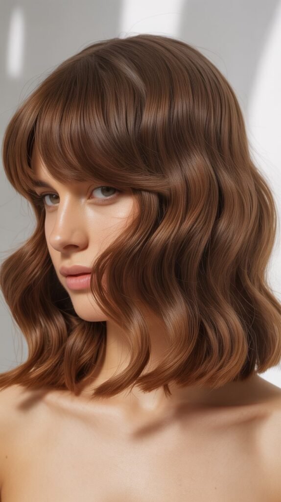 Wavy Long Bob with Soft Curtain Bangs