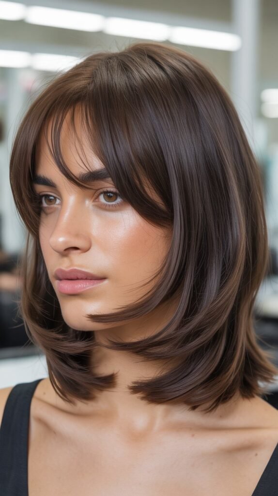 Graduated Long Bob with Textured Curtain Bangs