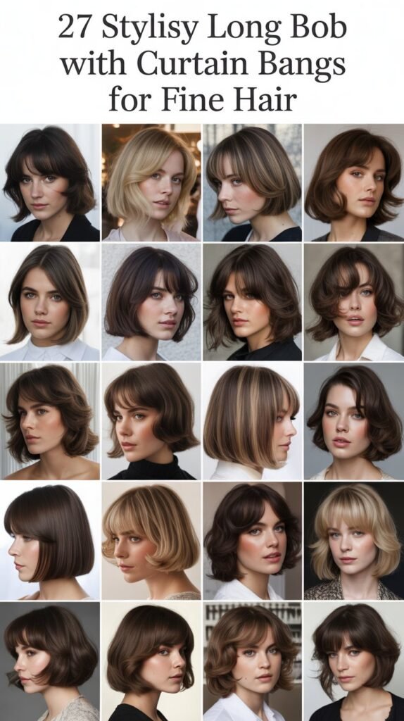 27 Stylish Long Bob with Curtain Bangs for Fine Hair