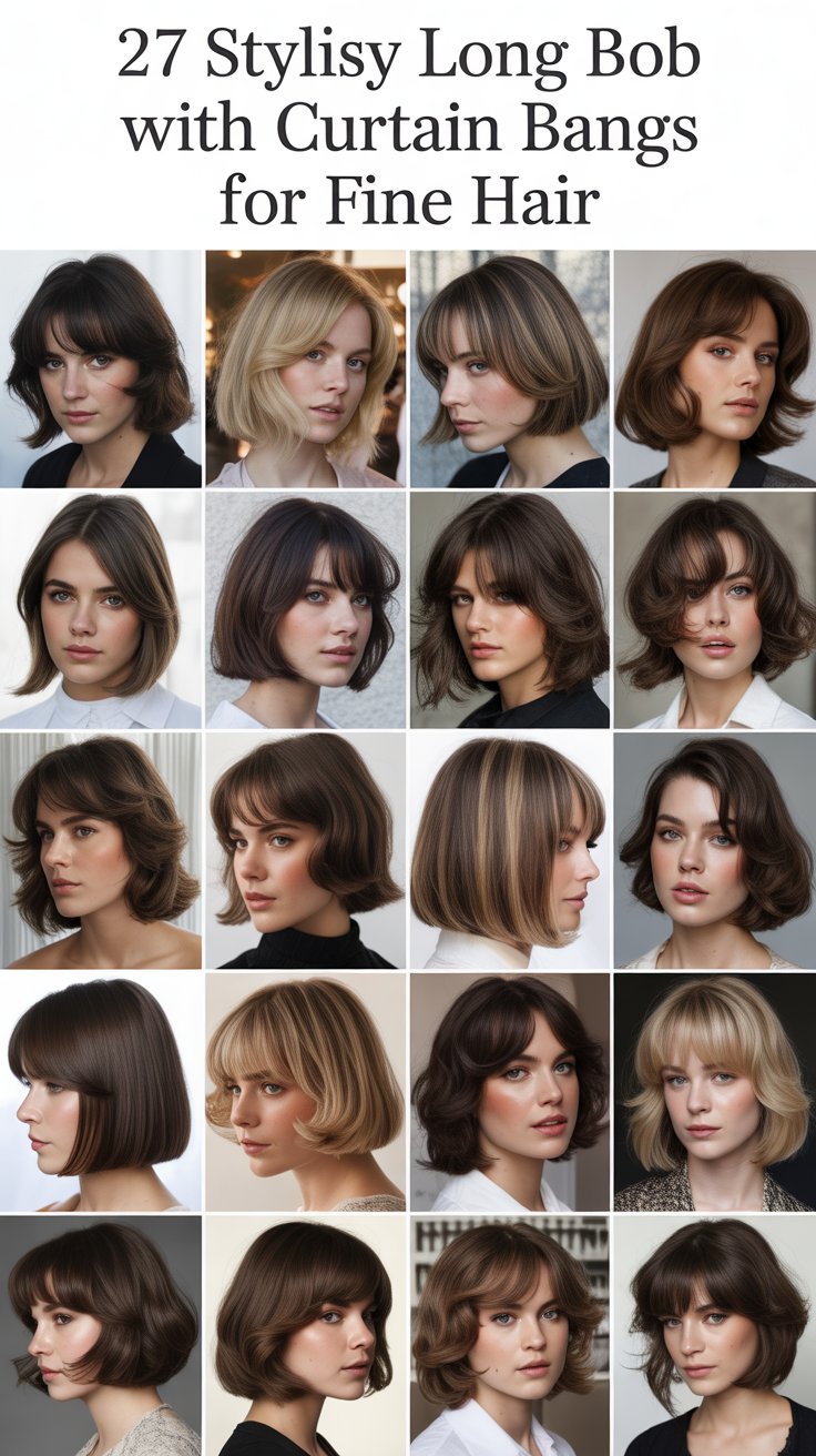 27 Stylish Long Bob with Curtain Bangs for Fine Hair