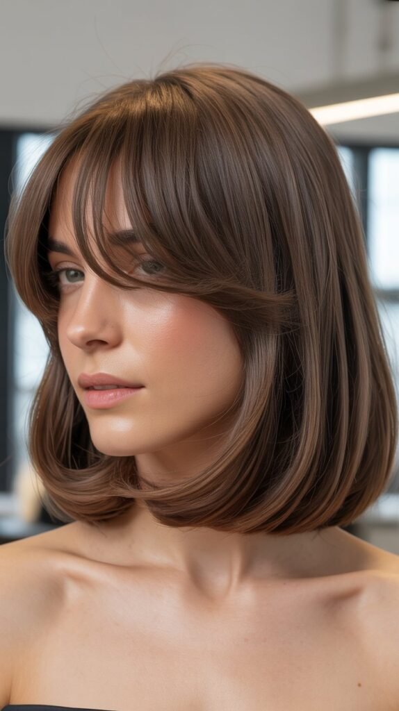  Rounded Long Bob with Curtain Bangs