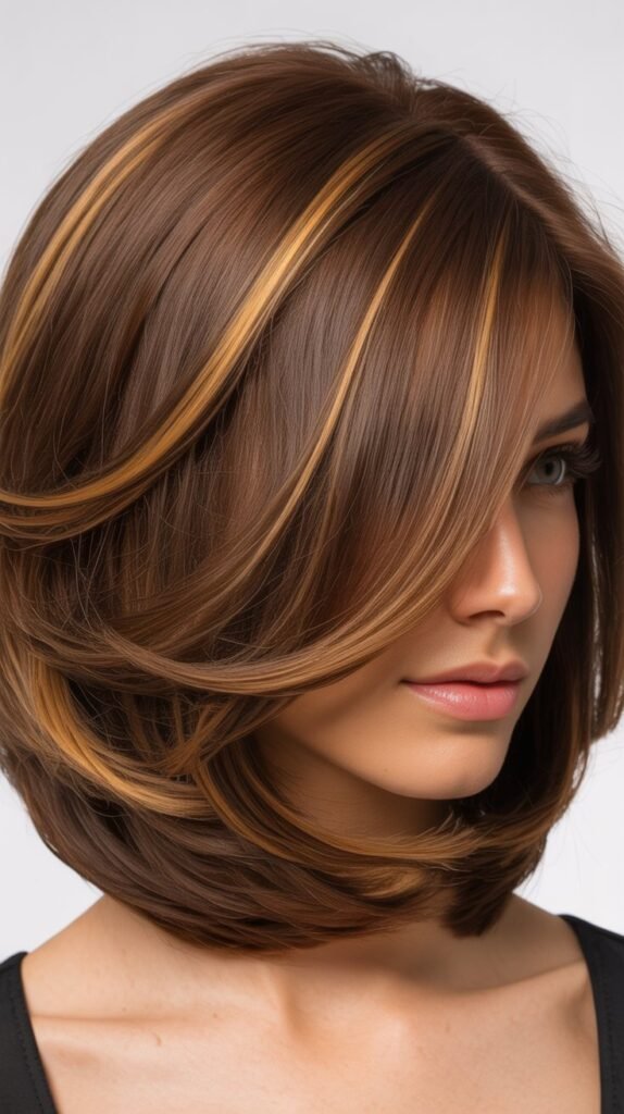 Stacked Bob with Caramel Lowlights