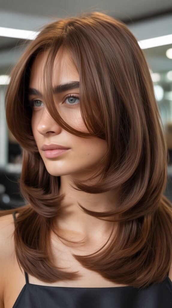 Choppy Layered Bob with Long Curtain Bangs