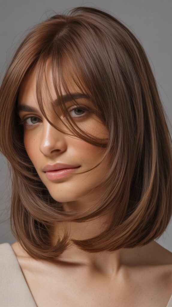  Long Bob with Curtain Bangs for Heart-Shaped Faces
