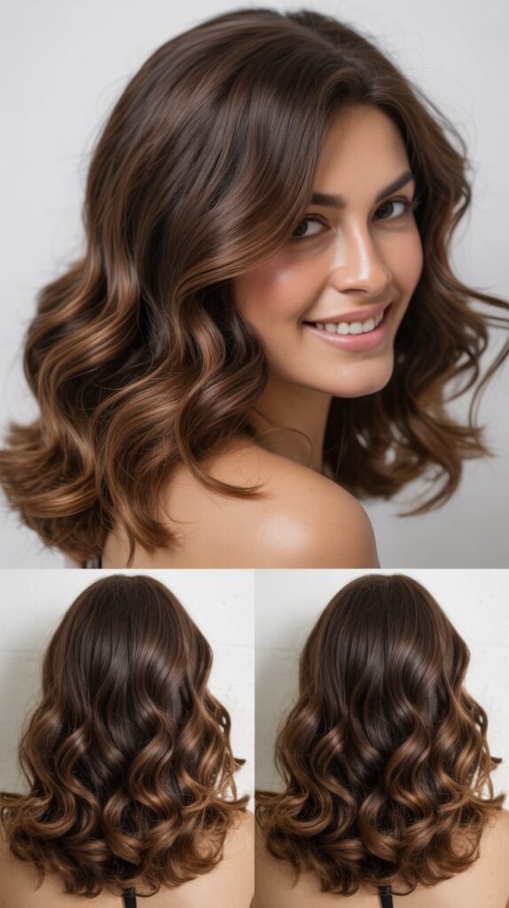 Subtle Caramel Balayage on Natural Brown Waves
