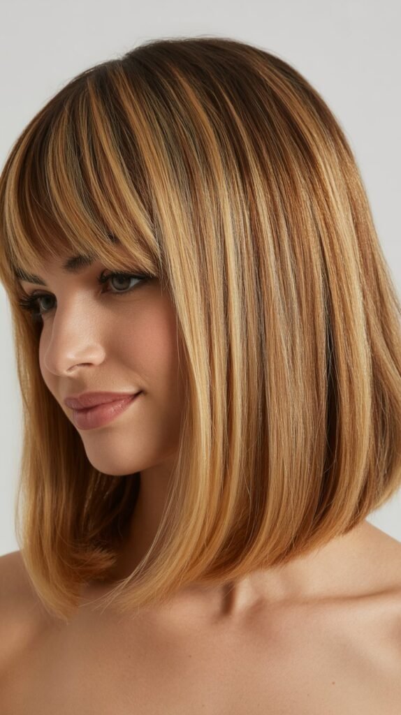 Bronde Long Bob with Curtain Bangs