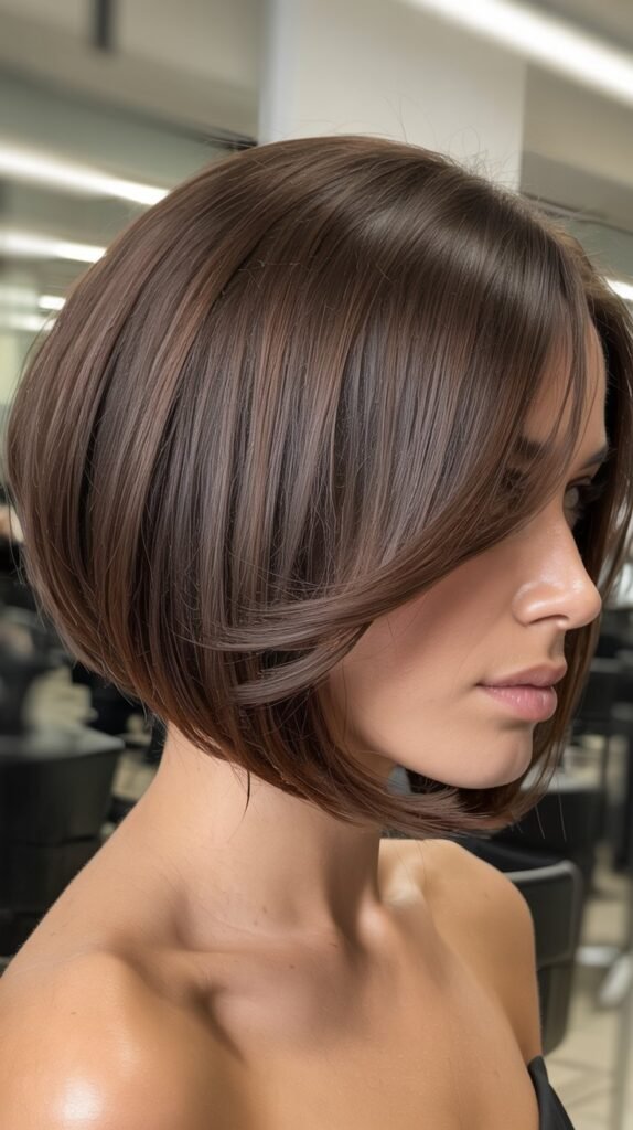 Angled Bob with Side-Swept Bangs and Layers