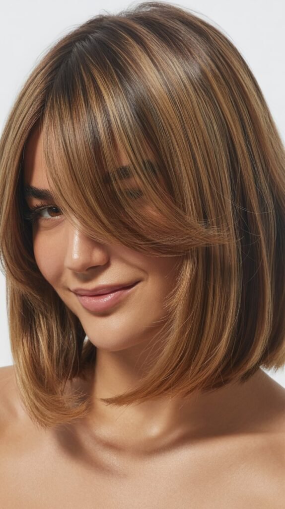 Long Bob with Curtain Bangs and Internal Layers