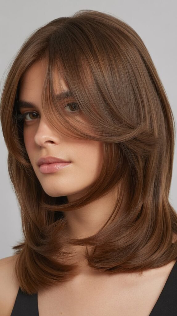 Classic Long Layered Bob with Soft Curtain Bangs