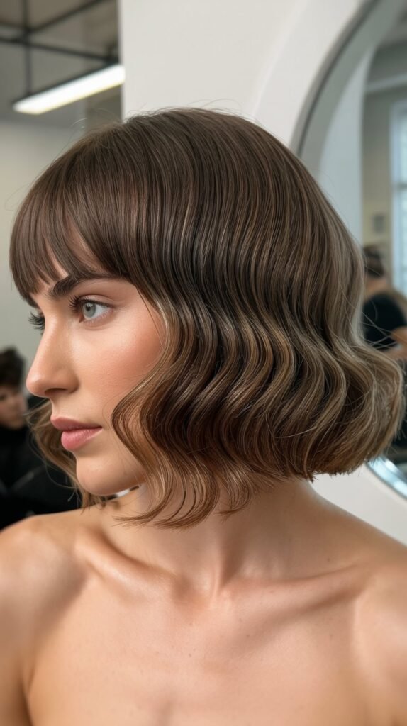 Wavy Bob with Full Bangs
