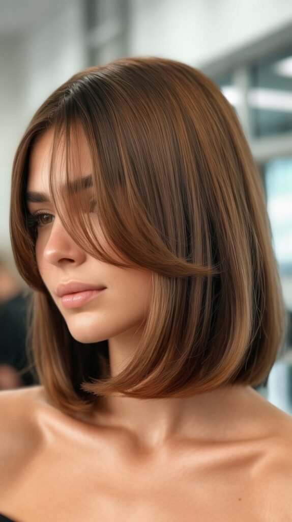 Blended Lob with Curtain Bangs