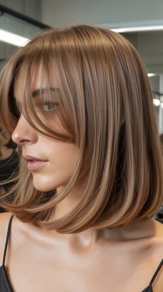  Curved Long Bob with Soft Curtain Bangs