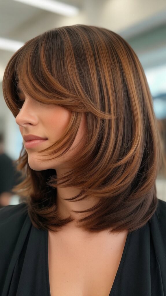 Layered Long Bob with Feathered Curtain Bangs