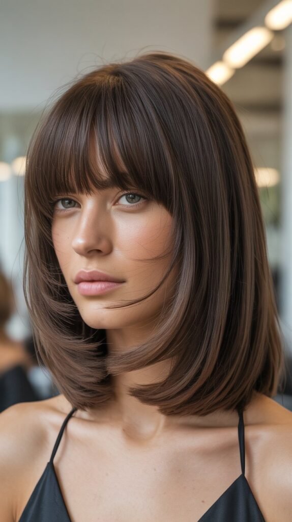 Long Bob with Curtain Bangs and Root Lift