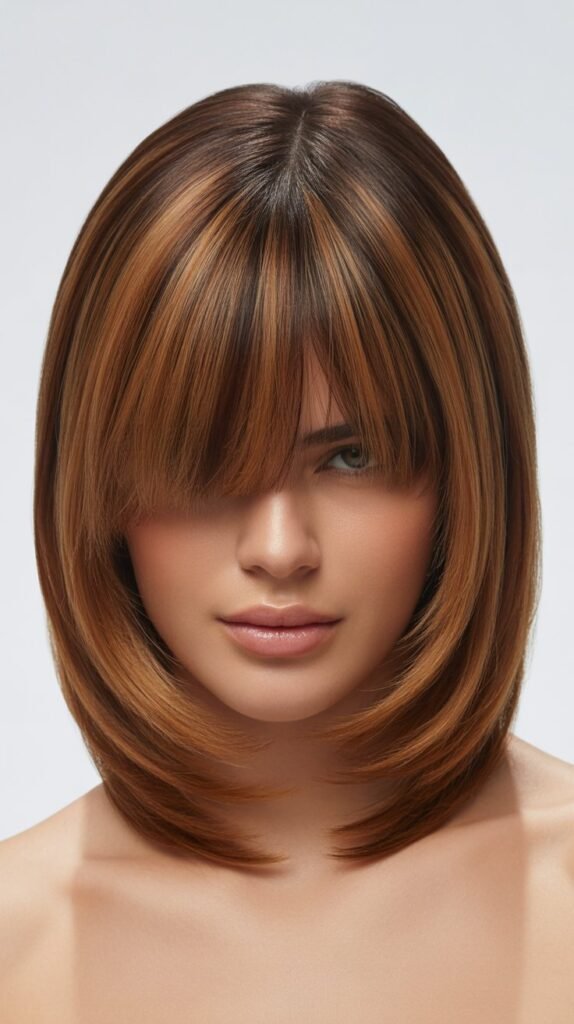 Long Inverted Bob with Curtain Bangs