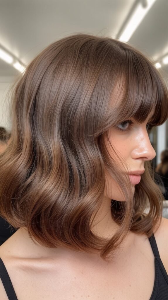 Wavy Long Bob with Soft Curtain Bangs