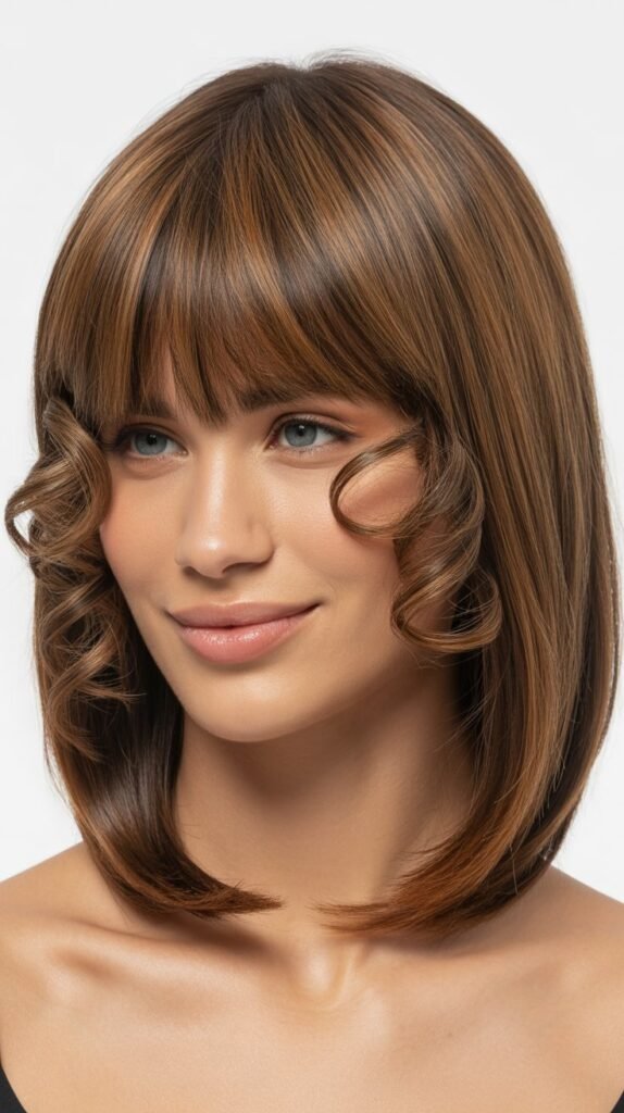  Long Bob with Curtain Bangs and Curly Fringe