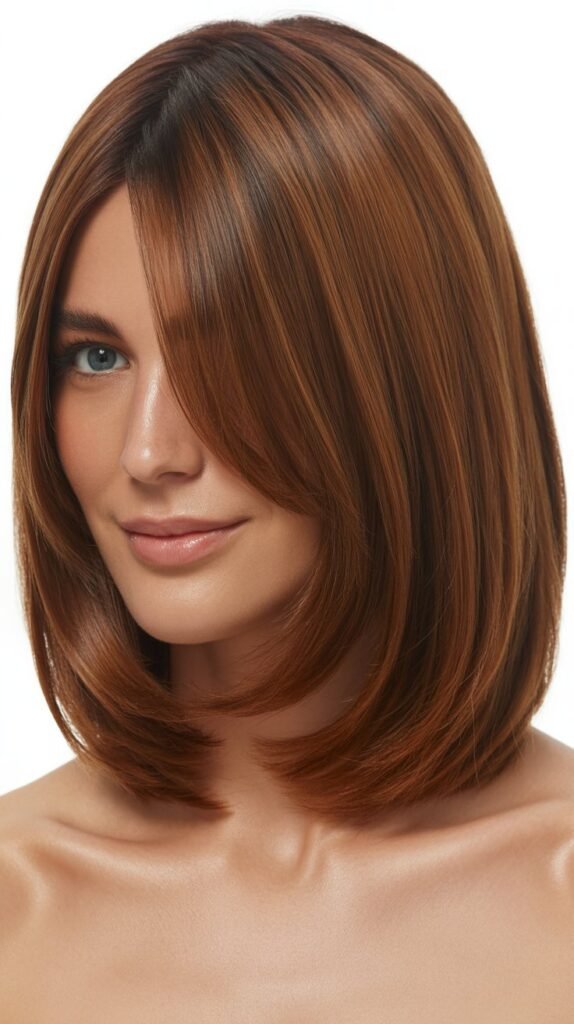  Long Bob with Curtain Bangs and Face-Framing Layers