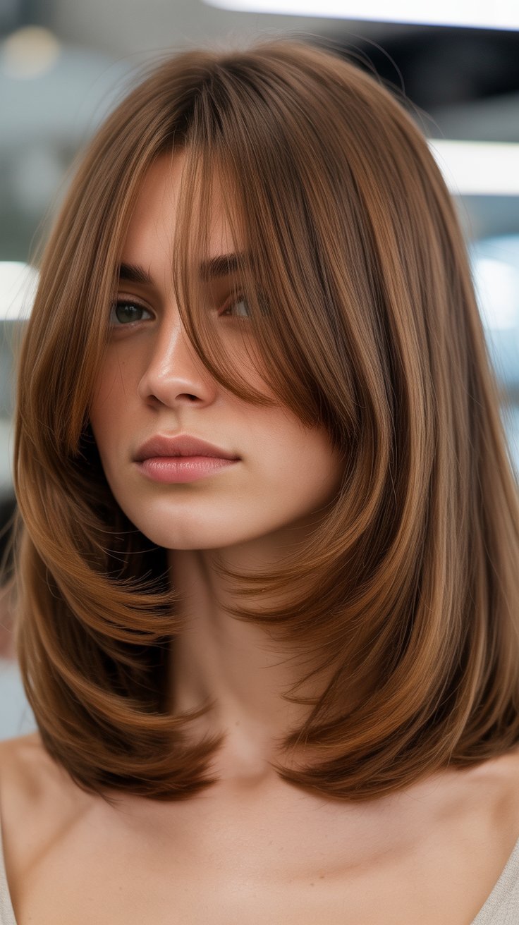 27 Elegant Long Bob with Curtain Bangs for Thick Hair