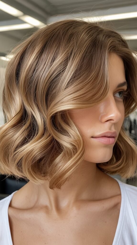 Wavy Angled Bob for Square Faces