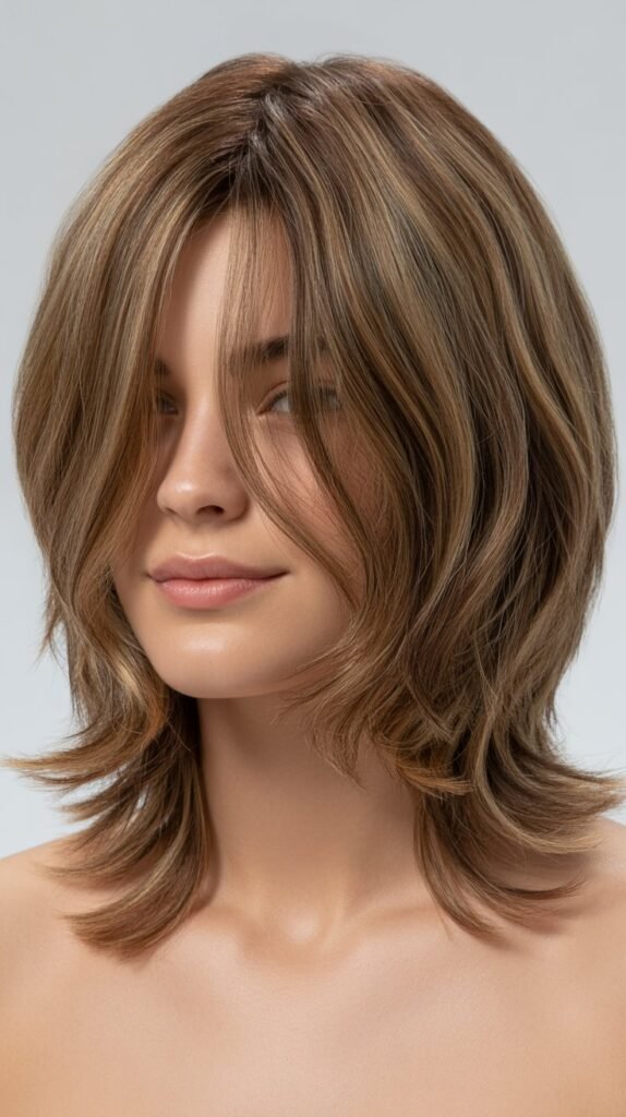 Shaggy Long Bob with Curtain Bangs and Tousled Waves