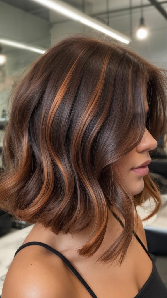 Bob with Caramel Highlights and Tousled Styling