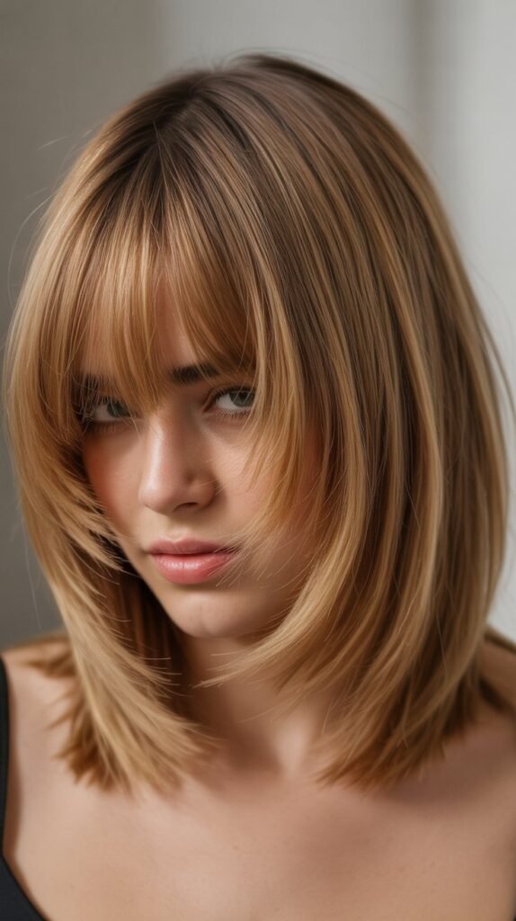 Long Bob with Curtain Bangs and Razored Ends