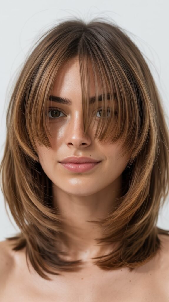 Long Bob with Curtain Bangs and Messy Texture