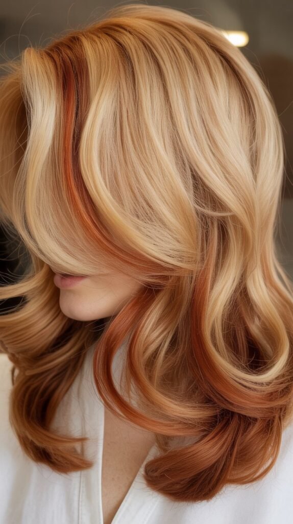 Buttery Blonde with Copper Auburn Streaks