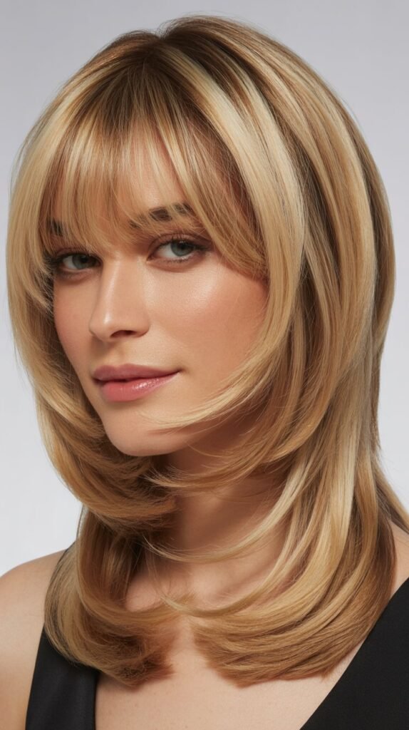 Layered Bob with Curtain Bangs and Money Pieces