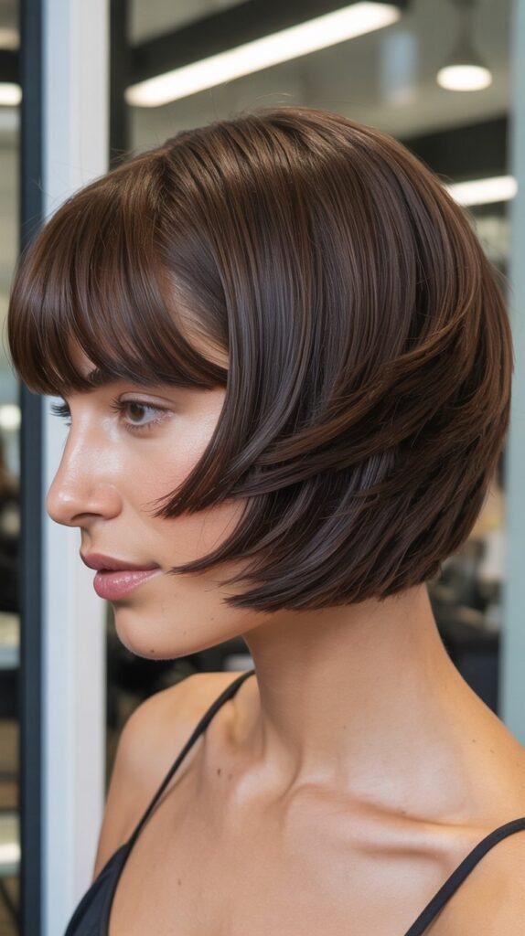 Stacked Bob with Curtain Bangs