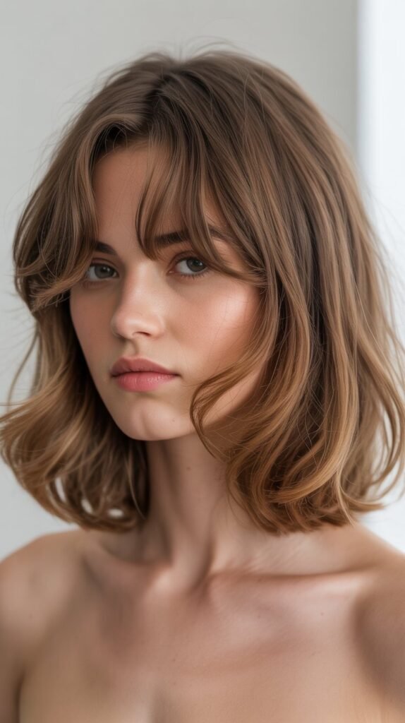 Tousled Long Bob with Lived-In Curtain Bangs