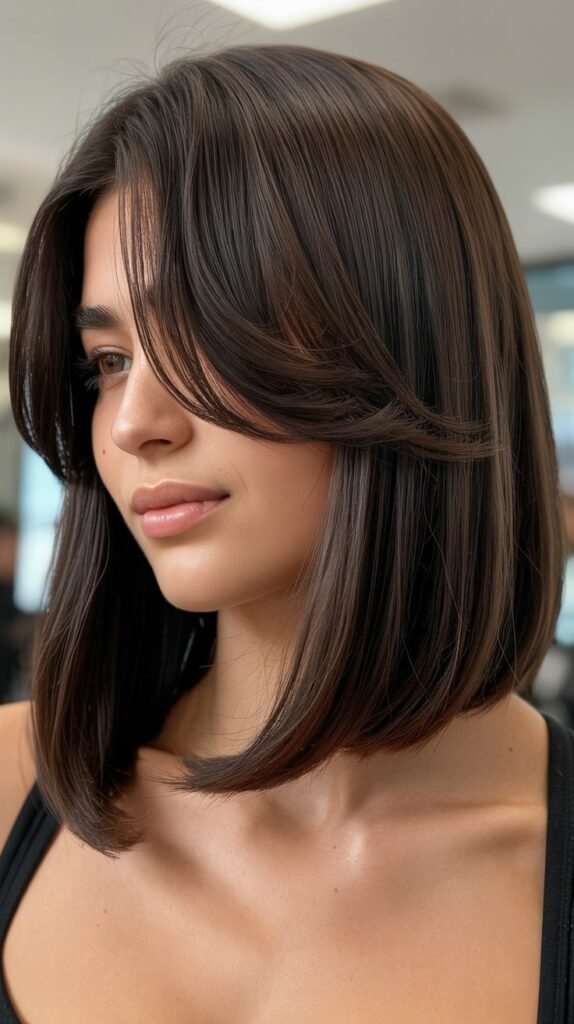 Long Bob with Curtain Bangs for Thick Hair
