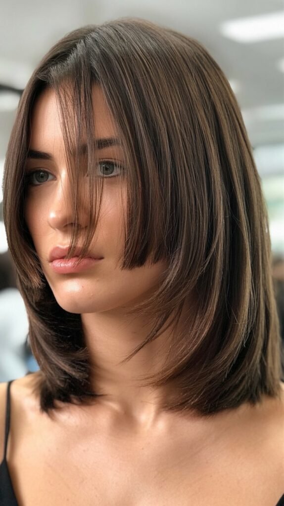 Long Bob with Curtain Bangs and Razored Ends