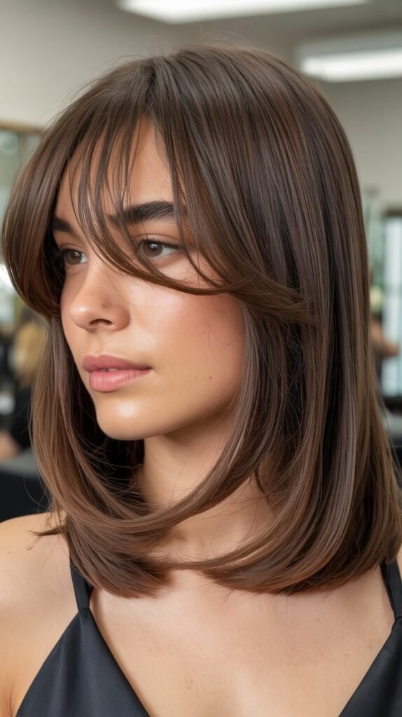 Long Bob with Curtain Bangs and Face-Framing Layers