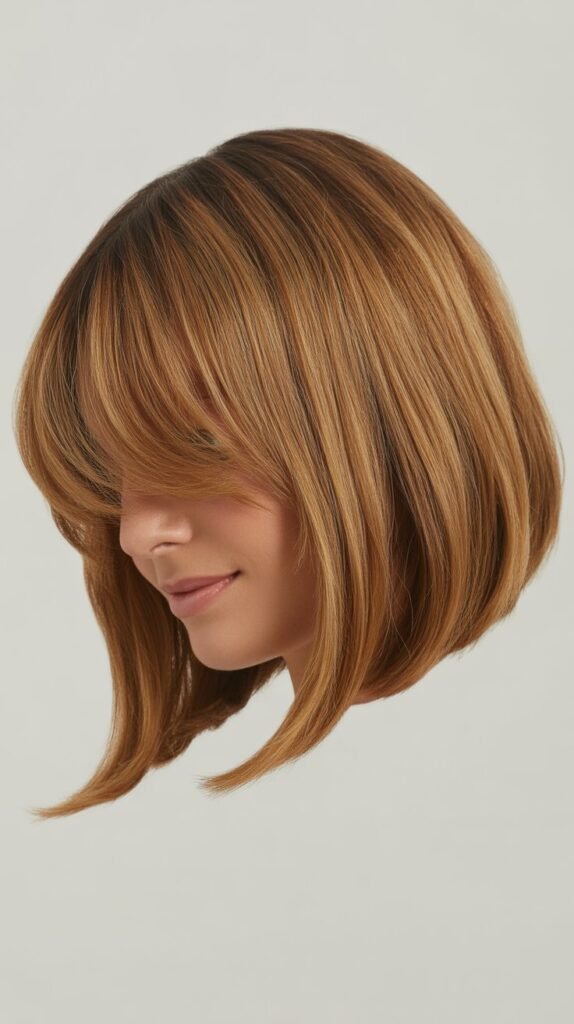 Rounded Long Bob with Soft Swept Curtain Bangs
