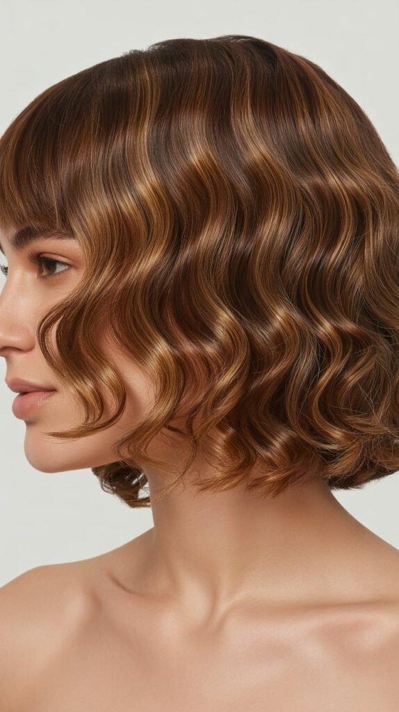 Long Bob with Curtain Bangs and Defined Curl Pattern