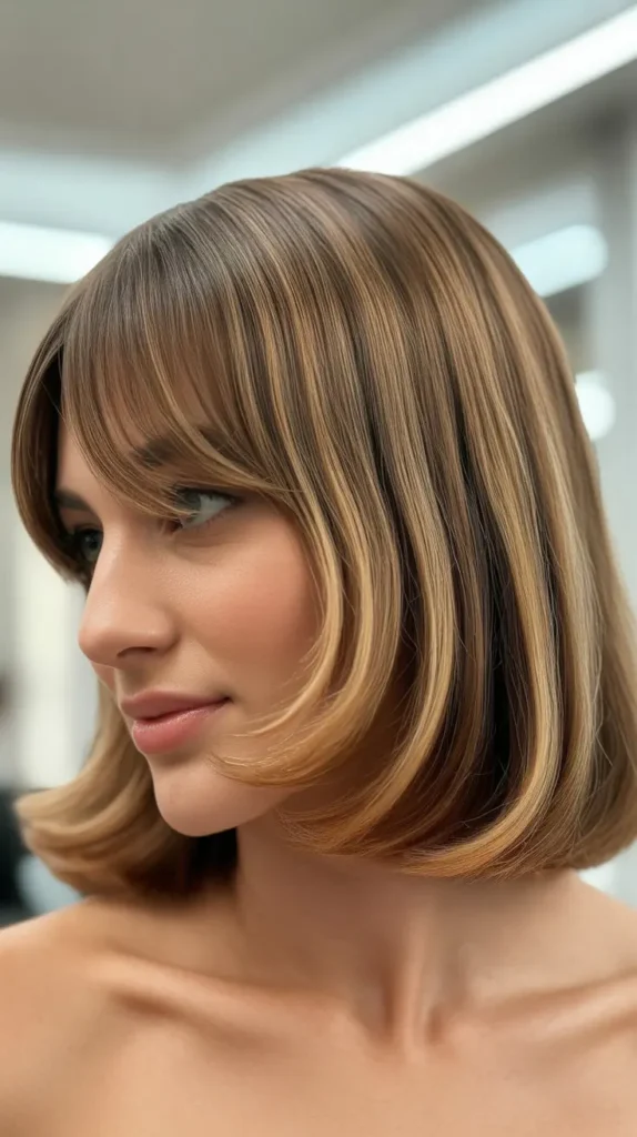  Long Bob with Curtain Bangs and Center Part