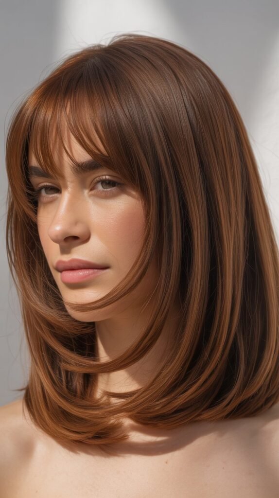 Long Bob with Curtain Bangs for Thick Hair