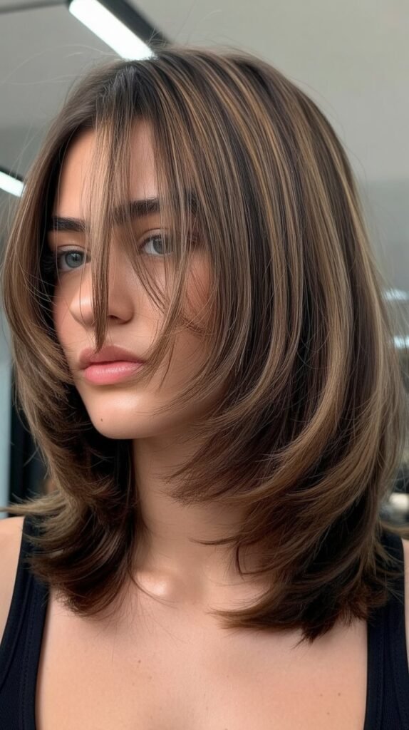 Layered Long Bob with Feathered Curtain Bangs