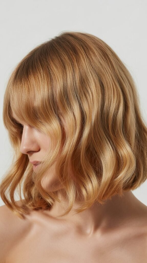 Long Bob with Curtain Bangs and Beach Waves