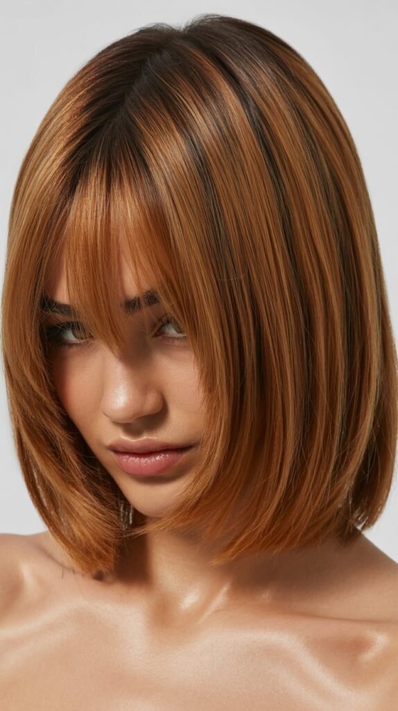 Long Bob with Curtain Bangs and Graduated Bob Shape