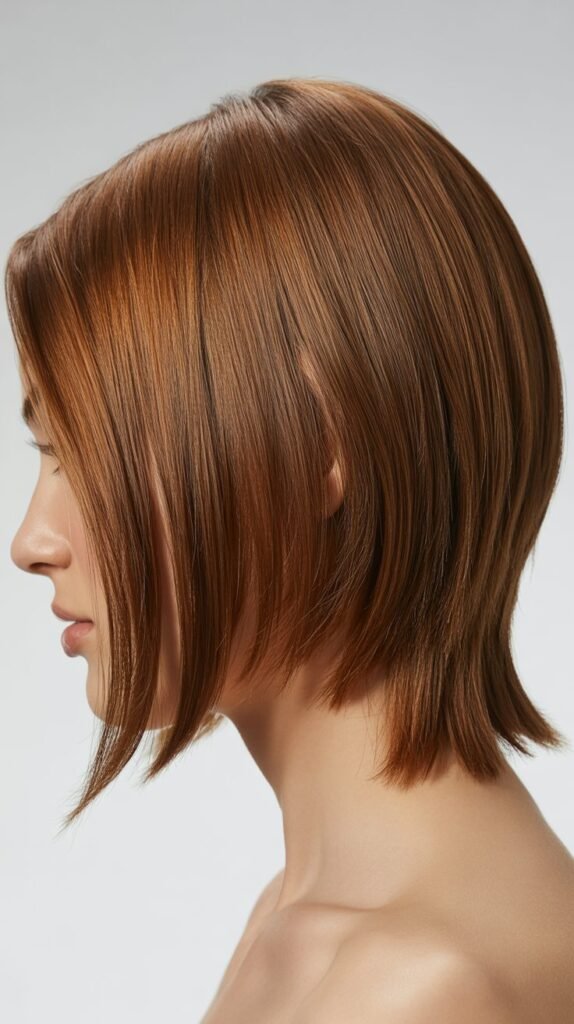 Graduated Long Bob with Stacked Back and Curtain Bangs