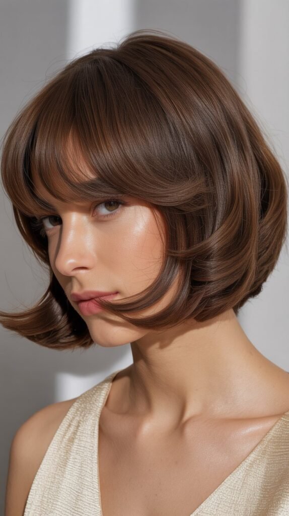 Rounded Bob with Voluminous Curtain Bangs