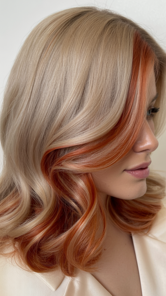 . Creamy Blonde with Auburn Face-Framing Pieces