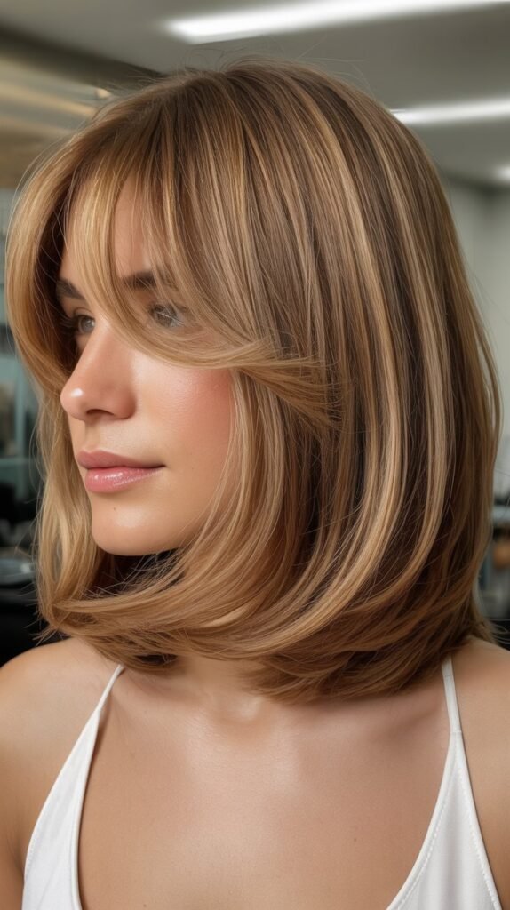 Layered Lob with Wispy Curtain Bangs