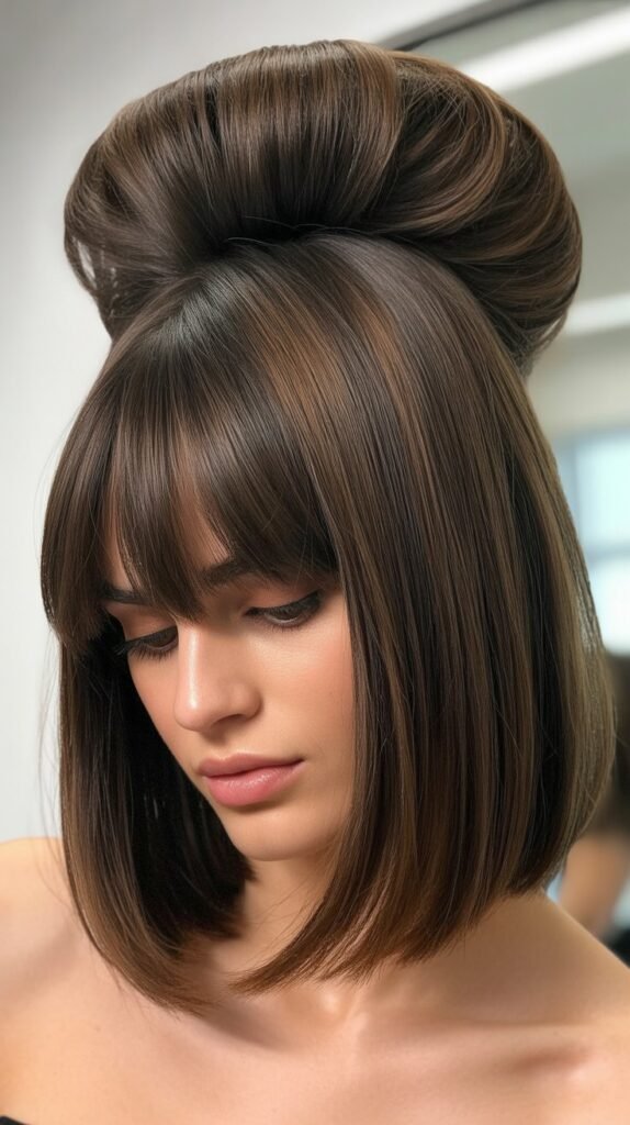 Long Bob with Curtain Bangs and Root Lift