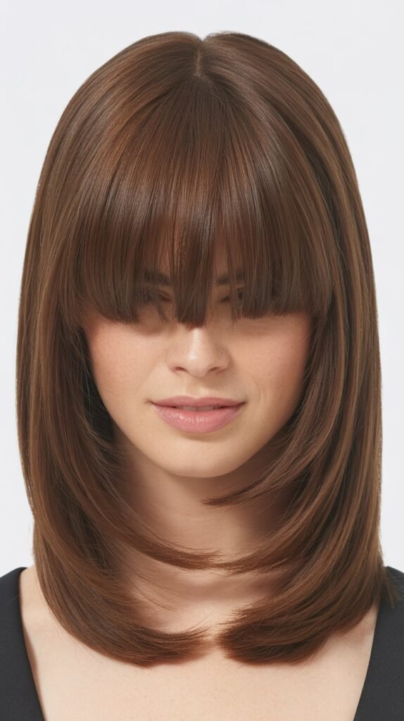 Long Bob with Curtain Bangs and Beveled Ends