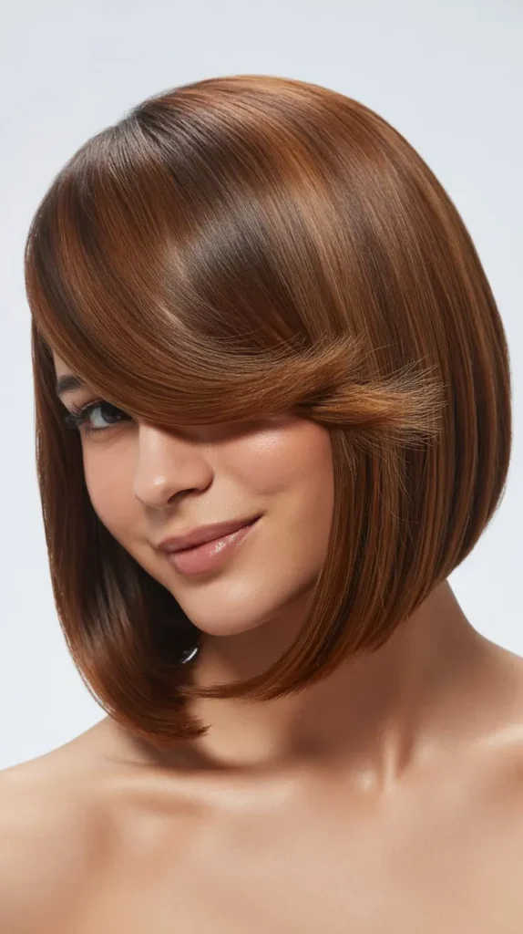 Voluminous Long Bob with Curtain Bangs